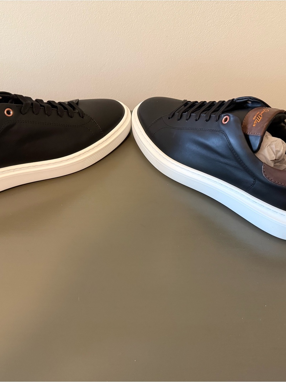 GoodMan Black Leather Low-Top Sneakers with White Sole and Brown Heel Accent - Picture 3 of 5